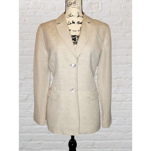Kate Hill for Lord Taylor Linen Blend Blazer Women 8 Cream Pockets Office Career - Picture 1 of 7